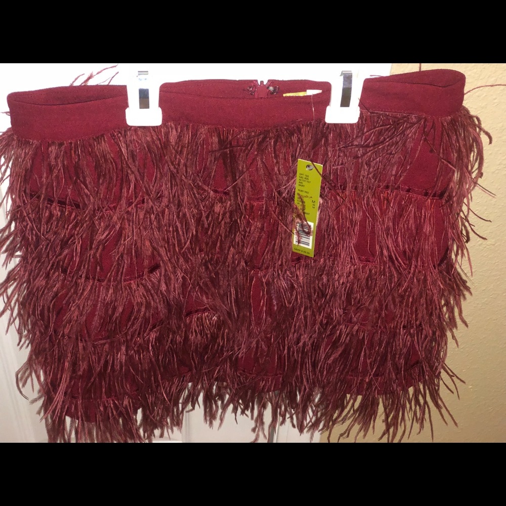 Red fringe mini skirt